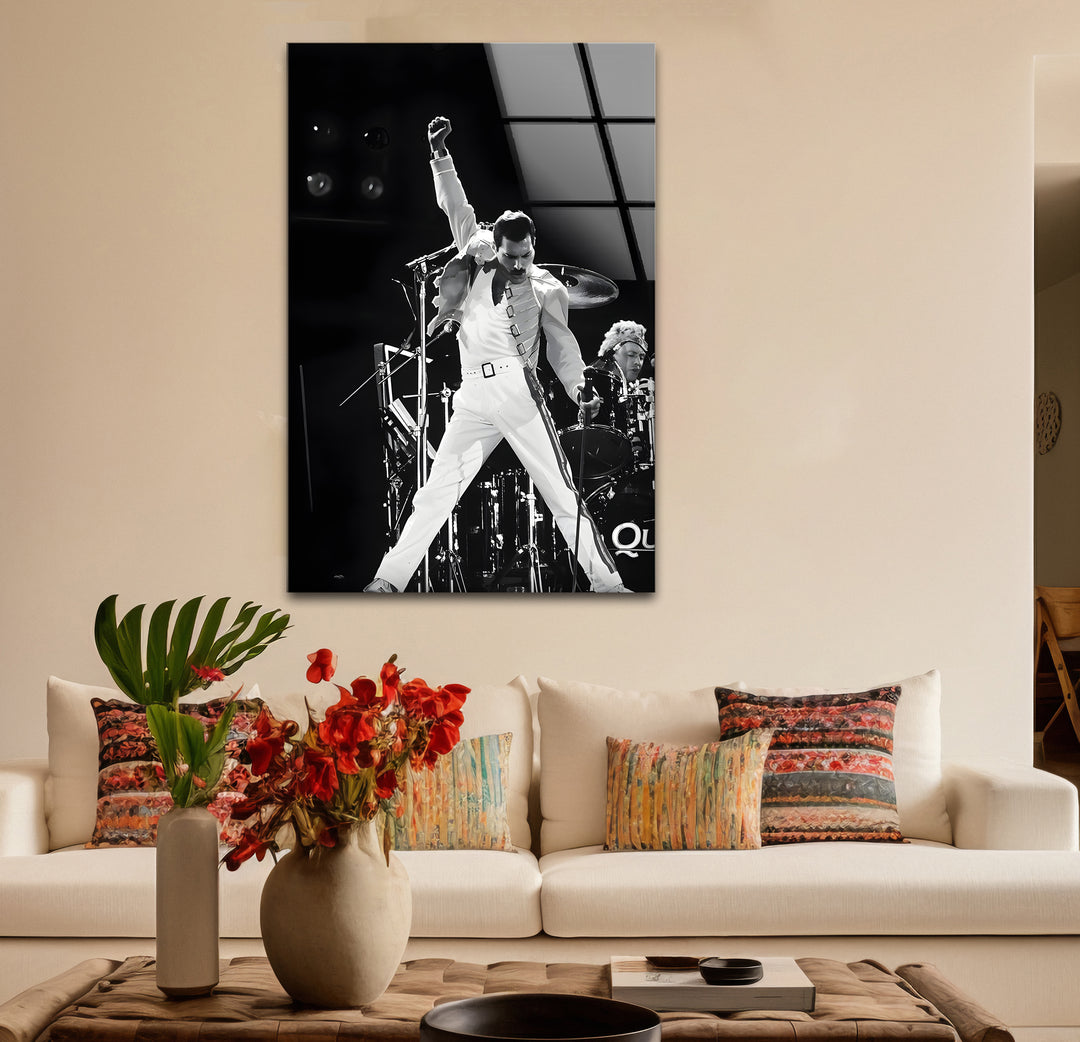 Freddie Mercury black and white framed art, ideal for offices.