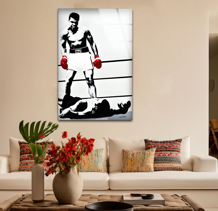 Artistic black and white paintings of Muhammad Ali, blending realism with modern aesthetics.