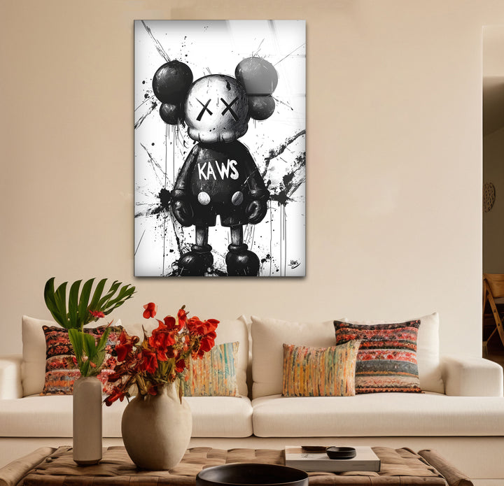 Refined black and white abstract drawings capturing the edgy and creative style of Mickey x Kaws.