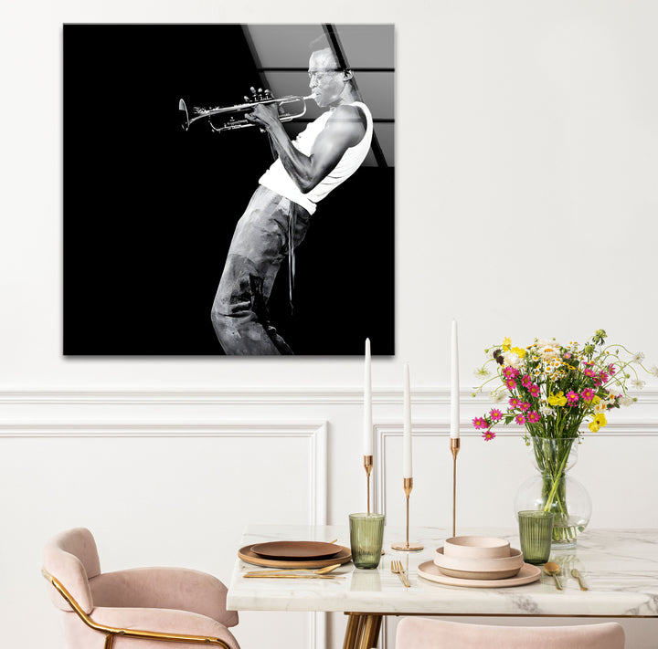 Modern black and white abstract drawings featuring Miles Davis with intricate detailing.