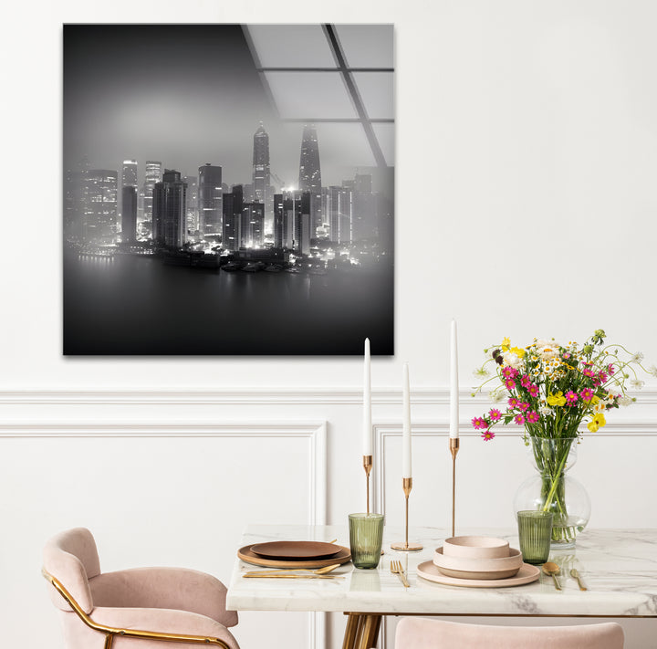 Sophisticated black and white framed art capturing the iconic cityscape of Shanghai in intricate detail.