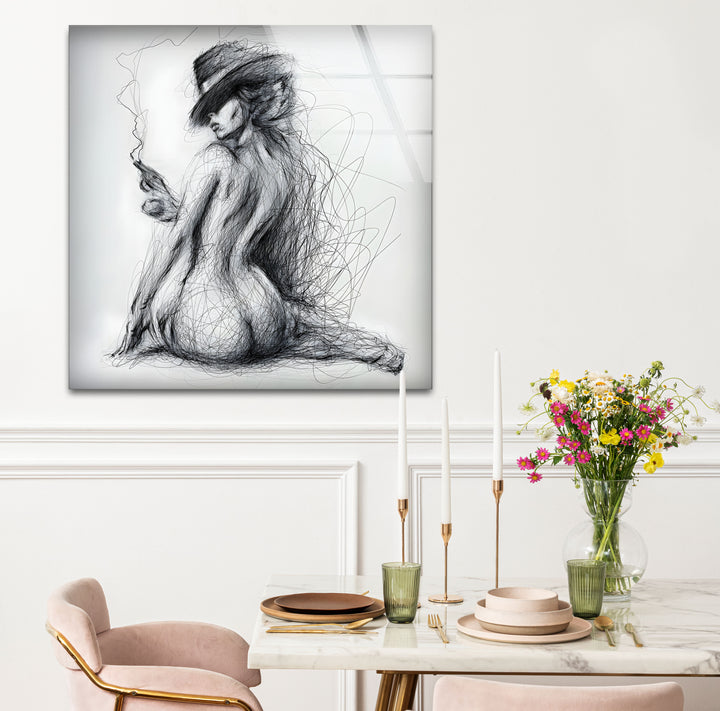 Glass wall art featuring captivating erotic nude and sexy artistic elements

