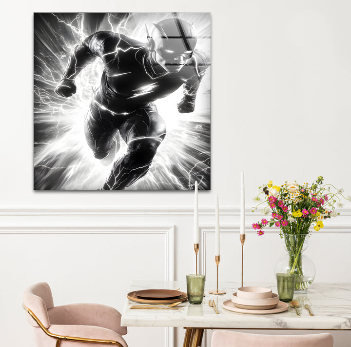 Bold black and white framed art of Flash blending iconic energy with artistic flair
