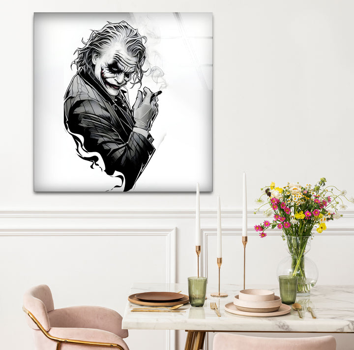 Artistic black and white abstract art portraying the Joker with expressive shading and bold contrasts.