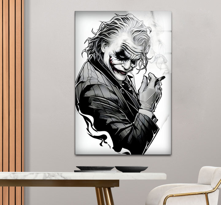 Sophisticated black and white framed art capturing the dark and mysterious essence of the Joker.