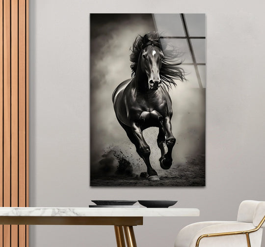 Striking black and white artwork capturing the grace and power of a majestic horse.