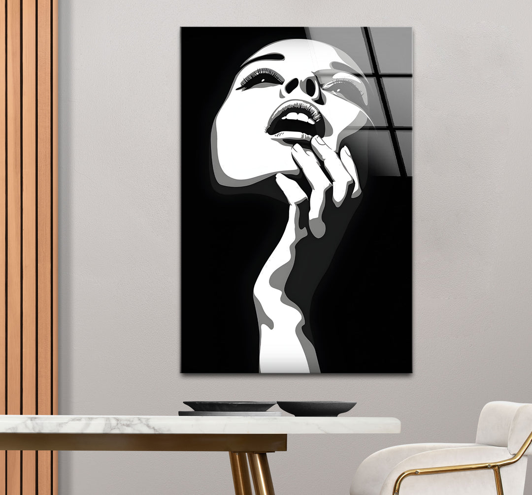 Stylish black and white paintings of a woman, blending realism with a contemporary artistic touch.
