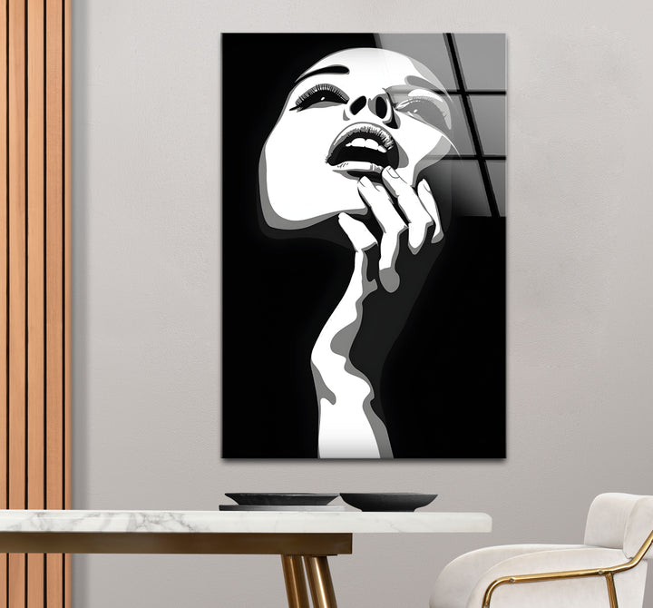 Stylish black and white paintings of a woman, blending realism with a contemporary artistic touch.
