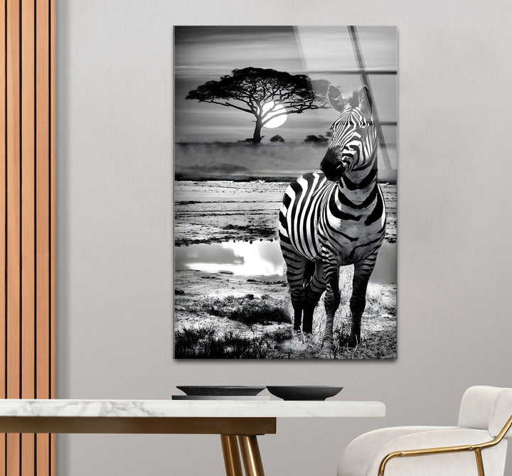 Sophisticated black and white framed art capturing the unique beauty of zebra stripes in a minimalist design
