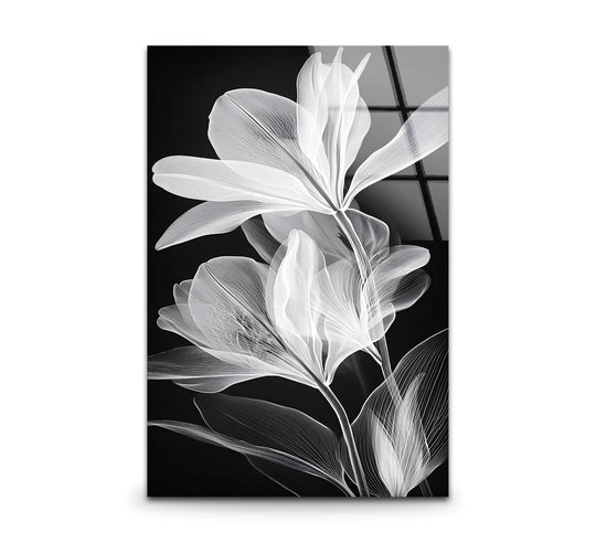Sleek glass flower wall art showcases high-quality craftsmanship, enhancing any home decor with delicate black and white line art details.