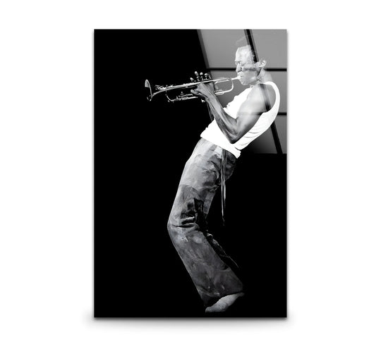 Elegant black and white wall art featuring a striking portrait of Miles Davis, the legendary musician.