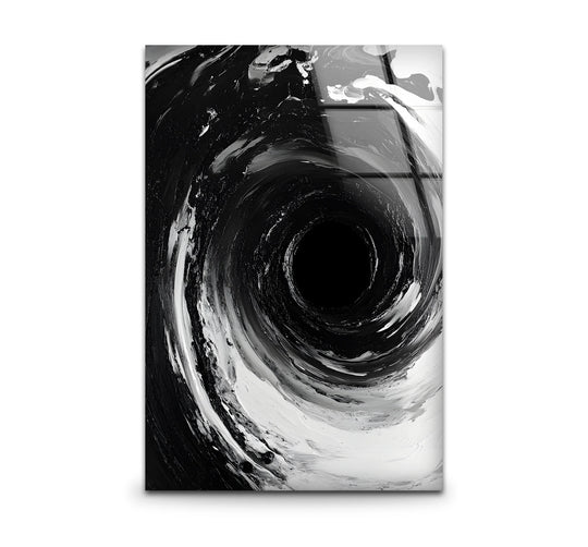 Swirling vortex decorative wall art creates a sense of powerful, dynamic movement in this abstract black and white design.