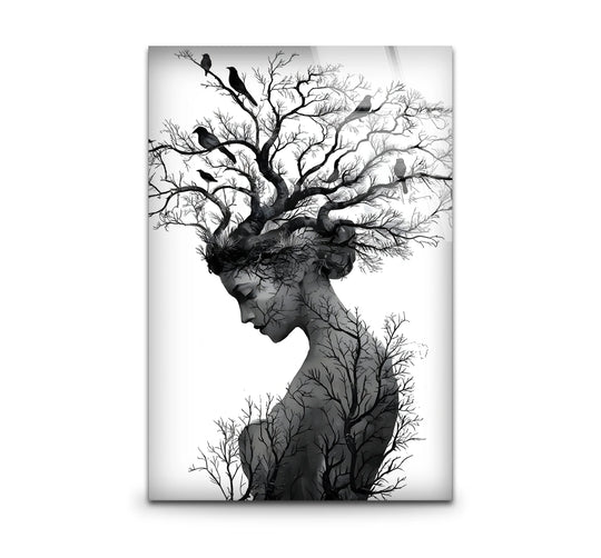 Elegant black and white wall art portraying Mother Nature with intricate abstract details.