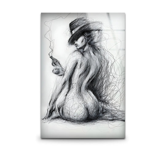 Sexy art on glass featuring bold erotic drawings and sensual aesthetics
