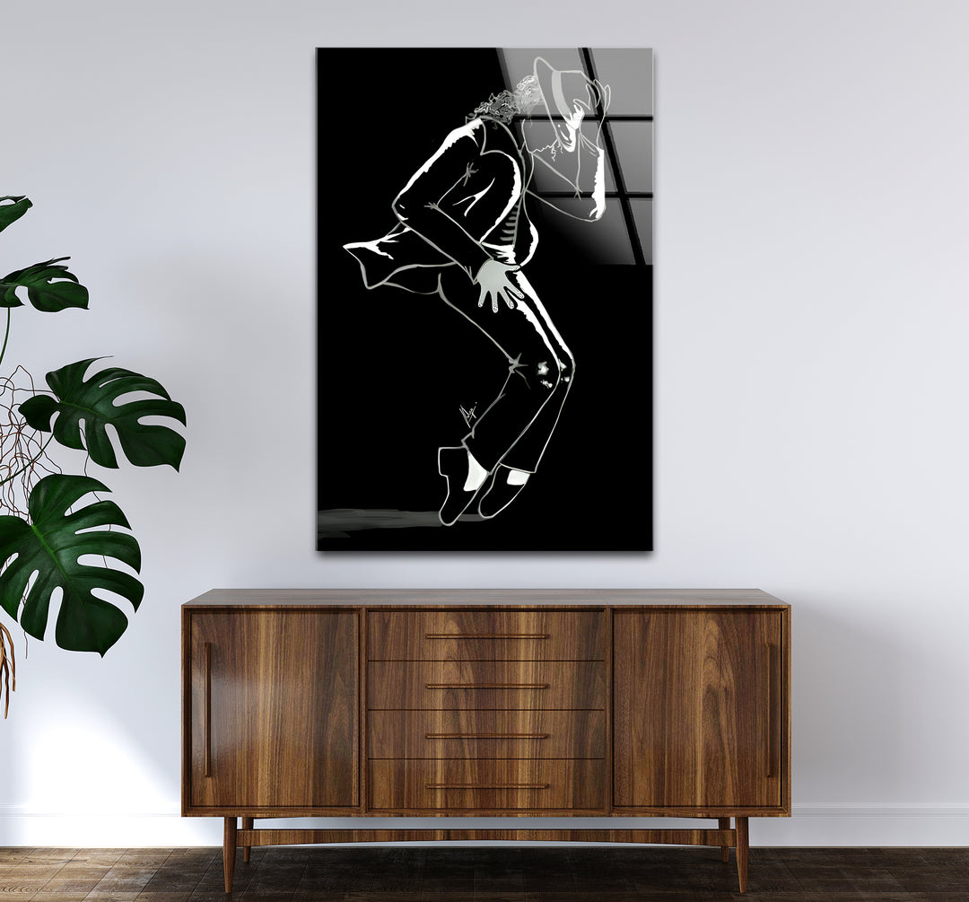 Sophisticated black and white framed art capturing the essence of Michael Jackson through a bold silhouette.