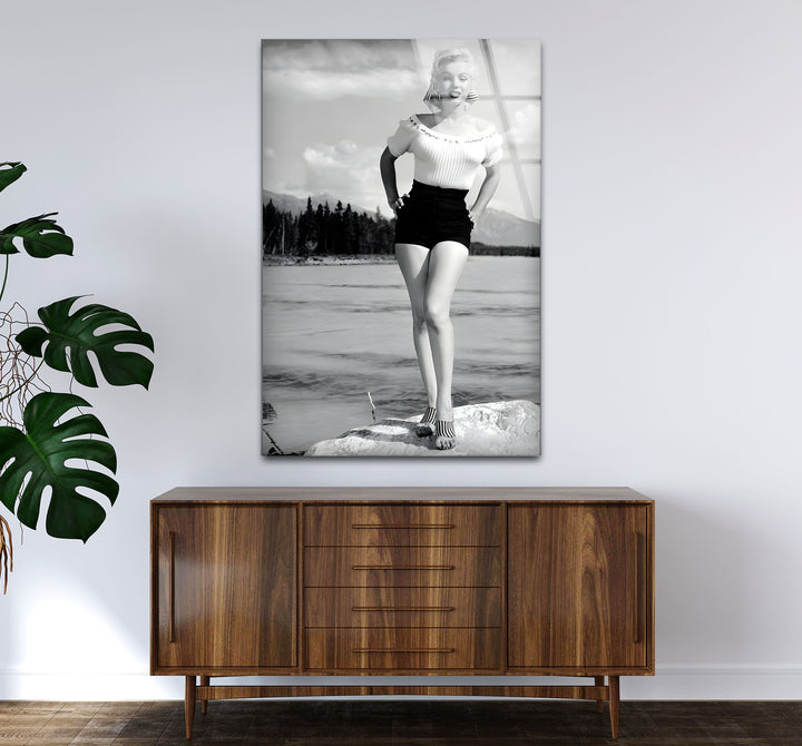 Beautiful Marilyn Monroe black and white artwork showcasing Hollywood charm in a natural Alberta backdrop.