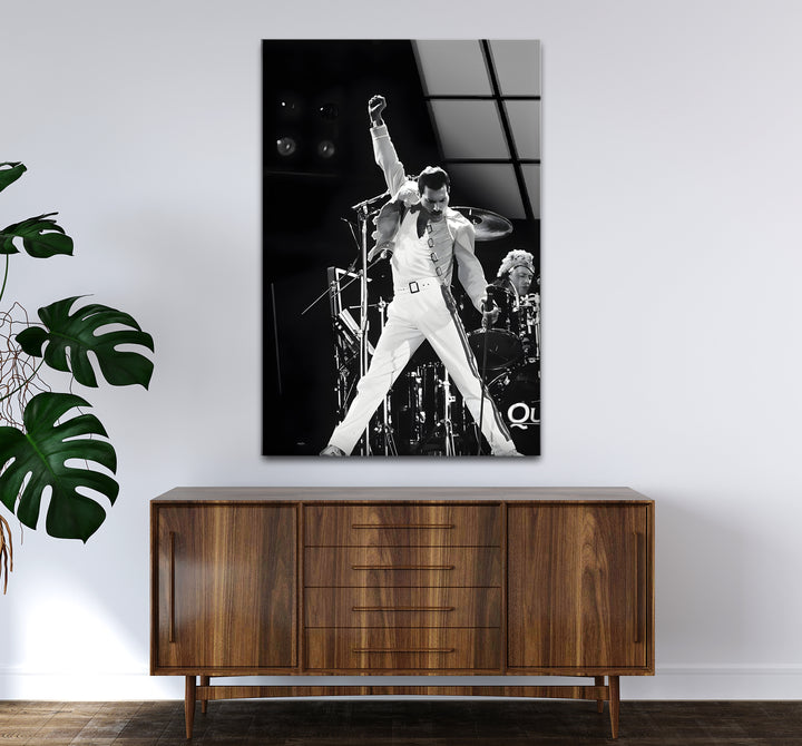 Timeless Freddie Mercury black and white wall art for music lovers.