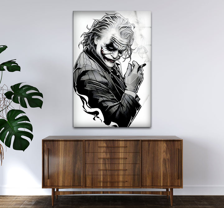 Modern black and white wall decor highlighting the Joker’s intense expression and artistic flair.