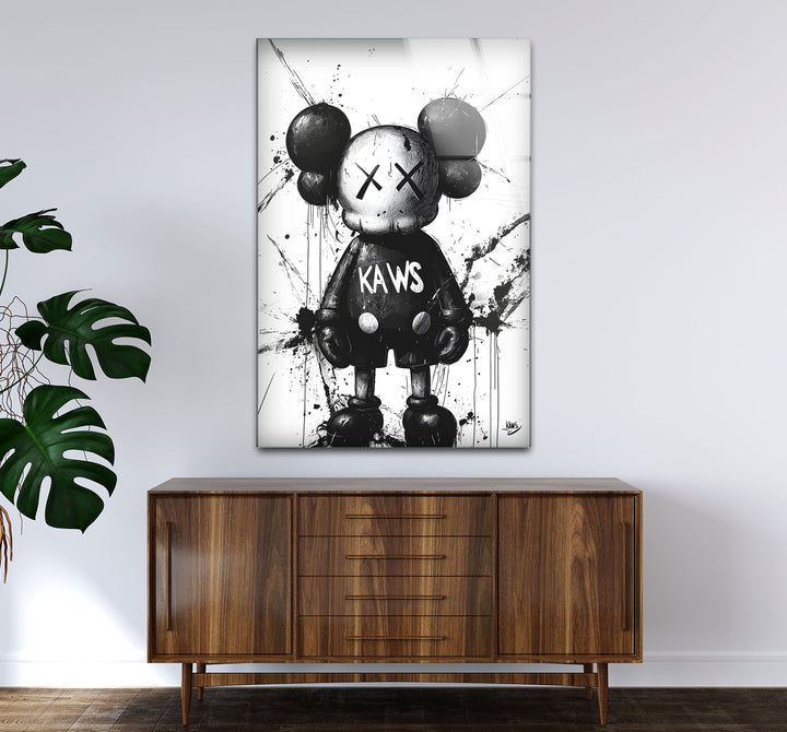 Sophisticated black and white framed art of Mickey x Kaws, blending pop culture with abstract artistry.