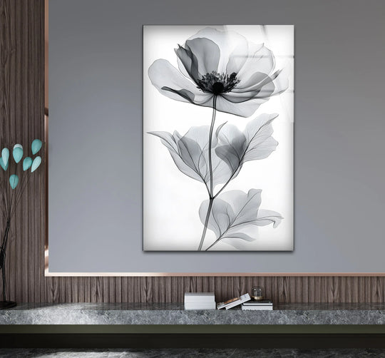 Delicate petals define the appeal of this black and white watercolor flower glass wall art, a stunning example of wall art prints.