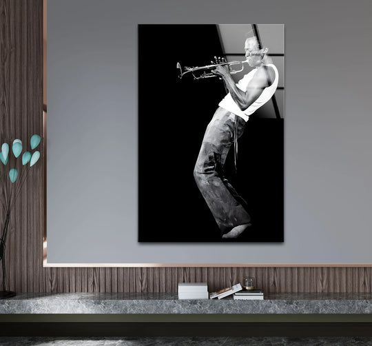 Dynamic black and white artwork capturing the essence of Miles Davis with abstract elements.