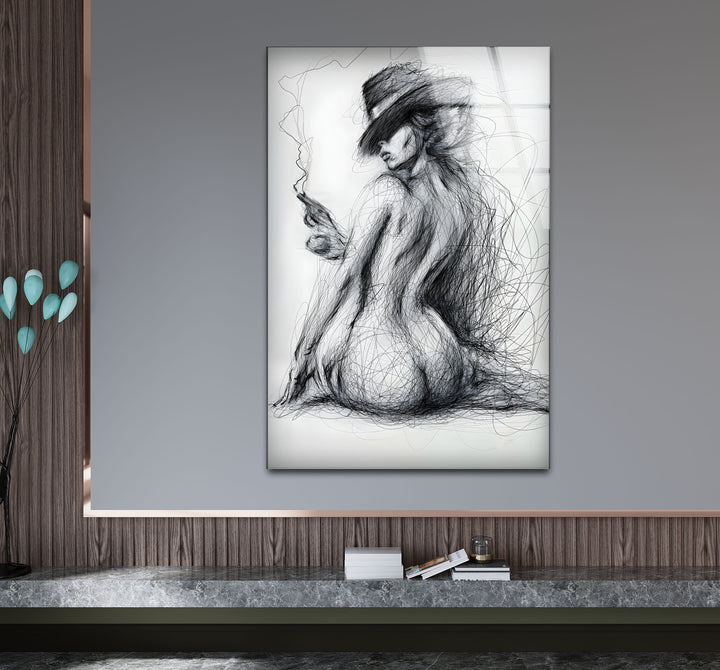 Erotic paintings combined with sexy art on sleek glass wall decor