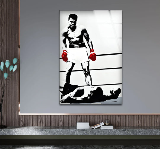 Elegant black and white artwork capturing Muhammad Ali's strength and charisma in a timeless style.