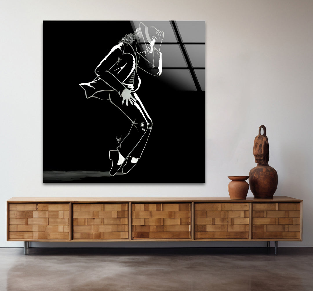 Modern black and white wall decor highlighting the dynamic energy of Michael Jackson in a minimalist design.