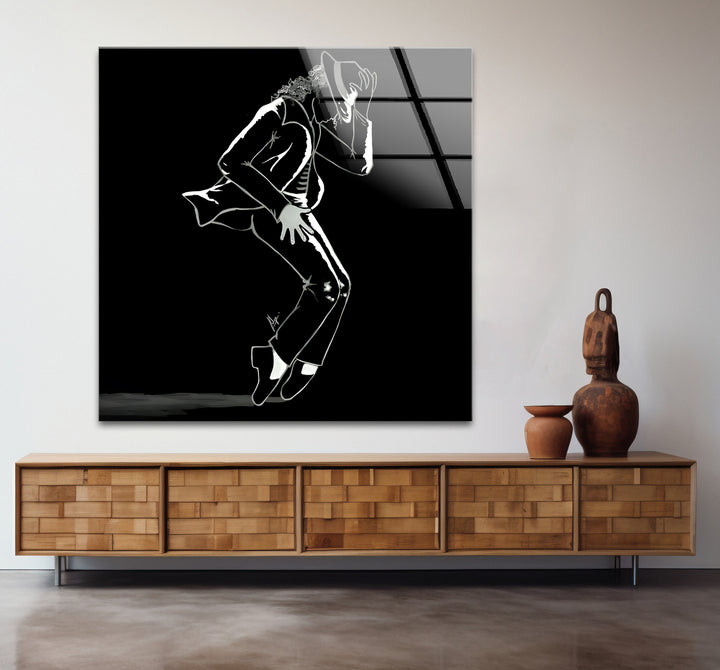 Modern black and white wall decor highlighting the dynamic energy of Michael Jackson in a minimalist design.