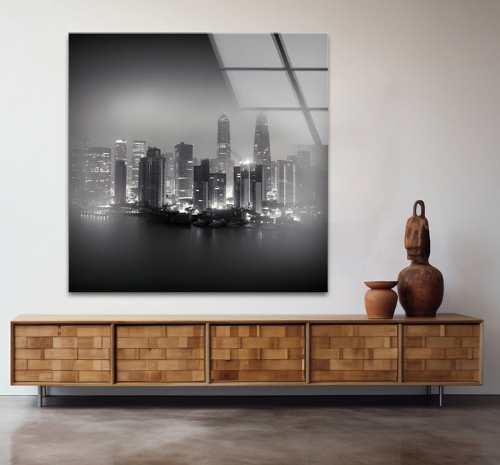 Modern black and white paintings of Shanghai, blending urban sophistication with creative artistry.