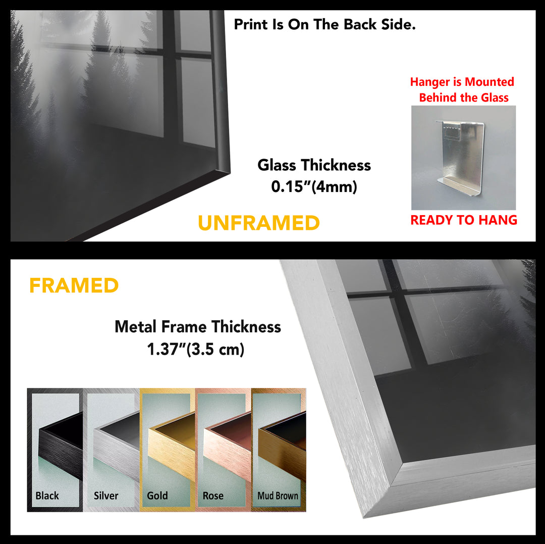 Misty Mountains Schwarz-Weiß-Wandkunst aus Glas