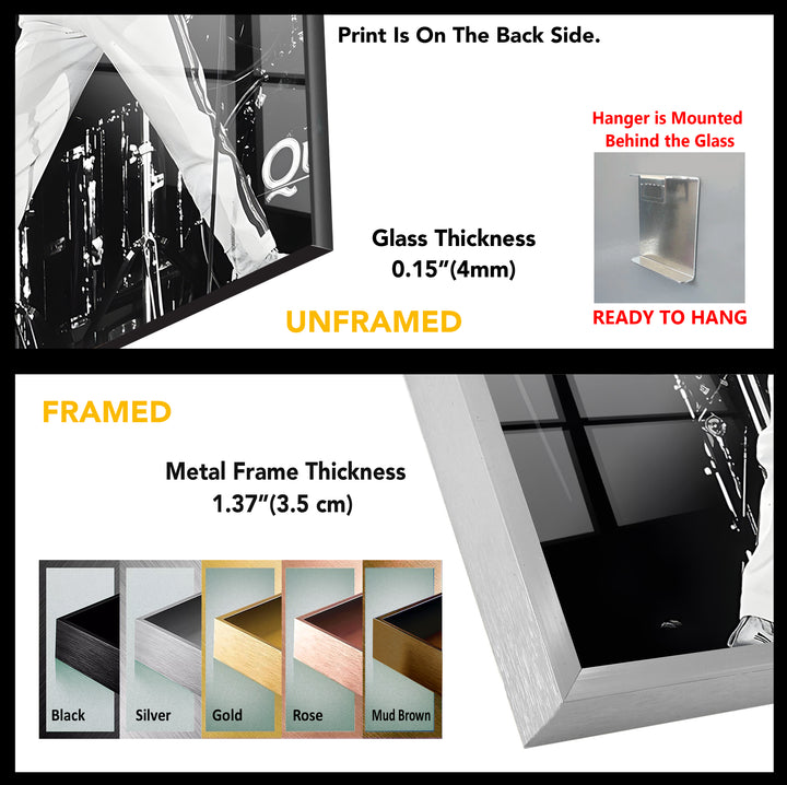 Schwarz-weiße Freddie Mercury-Wandkunst aus Glas