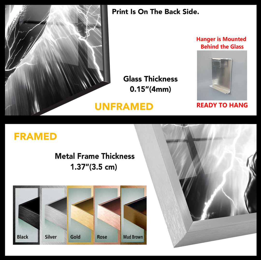 Schwarz-weiße Flash-Glas-Wandkunst