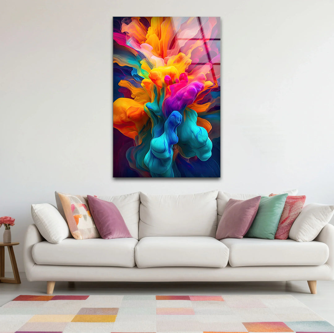 Explosion of Color Wall Art – Abstract Vibrant Ink Swirl Glass Print for Bold Modern Interiors - MyPhotoStation