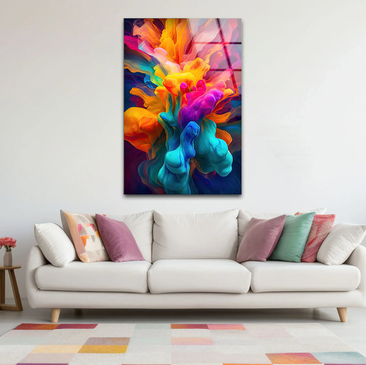Explosion of Color Wall Art – Abstract Vibrant Ink Swirl Glass Print for Bold Modern Interiors - MyPhotoStation