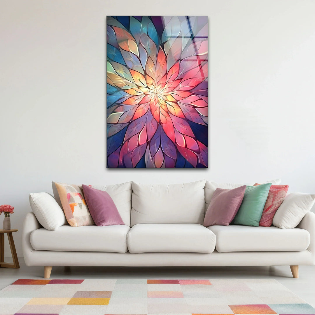 Radiant Mandala Flower Wall Art – Colorful Abstract Glass Print for Boho and Spiritual Decor - MyPhotoStation