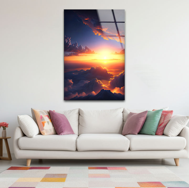 Wandkunst „Über den Wolken Sonnenuntergang“ – Glasdruckdesign „Verträumter Himmel leuchtet“
