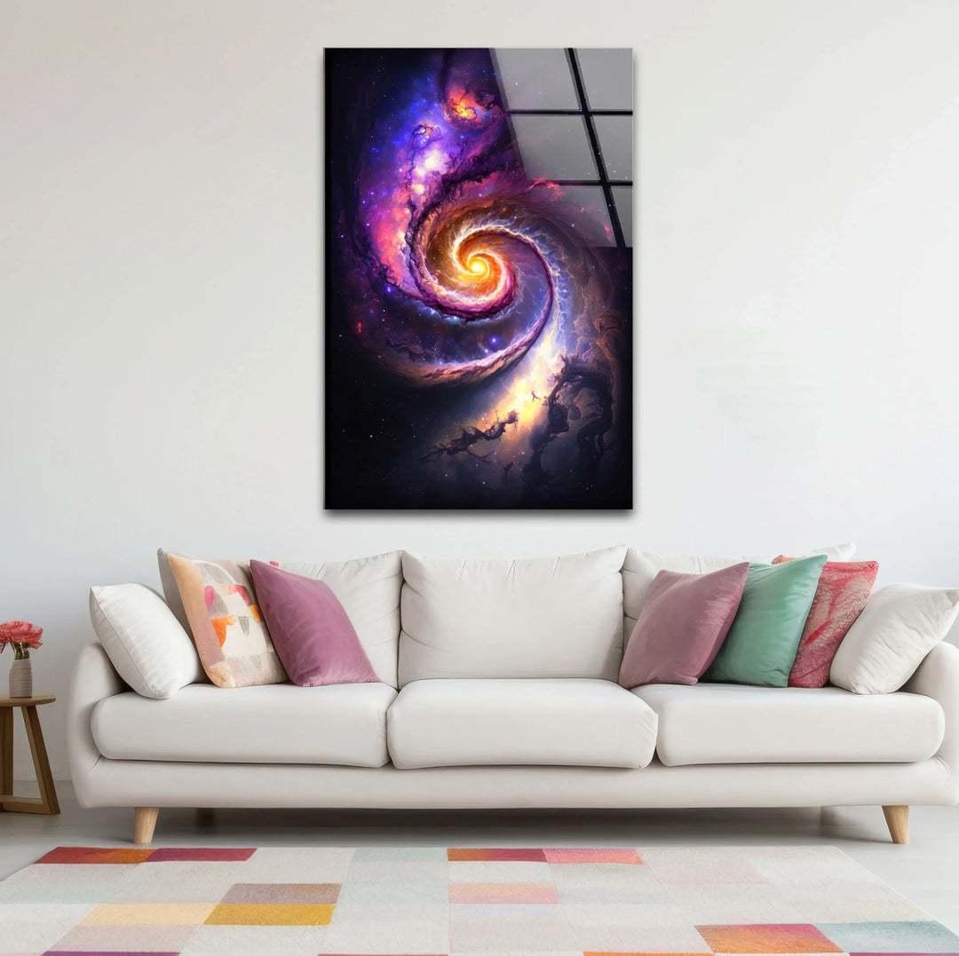 Cosmic Spiral Galaxy Wall Art – Colorful Space Swirl Glass Print for Sci-Fi or Modern Decor - MyPhotoStation