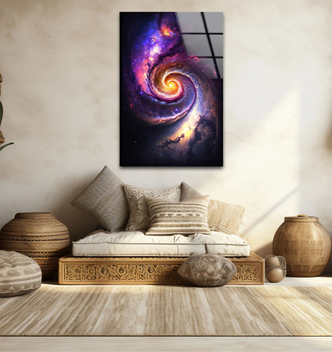 Cosmic Spiral Galaxy Wall Art – Colorful Space Swirl Glass Print for Sci-Fi or Modern Decor - MyPhotoStation