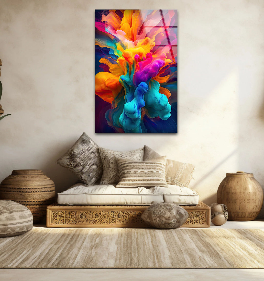 Explosion of Color Wall Art – Abstract Vibrant Ink Swirl Glass Print for Bold Modern Interiors - MyPhotoStation