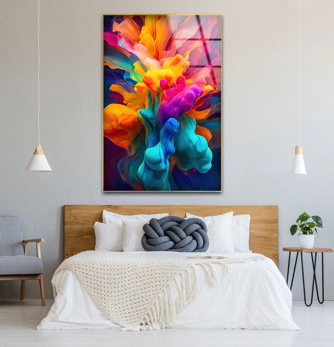 Explosion of Color Wall Art – Abstract Vibrant Ink Swirl Glass Print for Bold Modern Interiors - MyPhotoStation