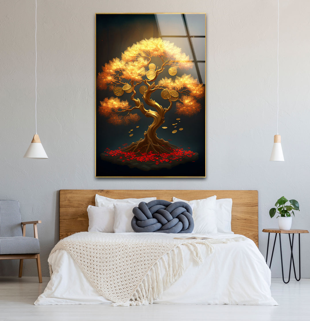 Goldener Geldbaum als Wanddekoration – Symbol für Wohlstand und Reichtum aus Glas