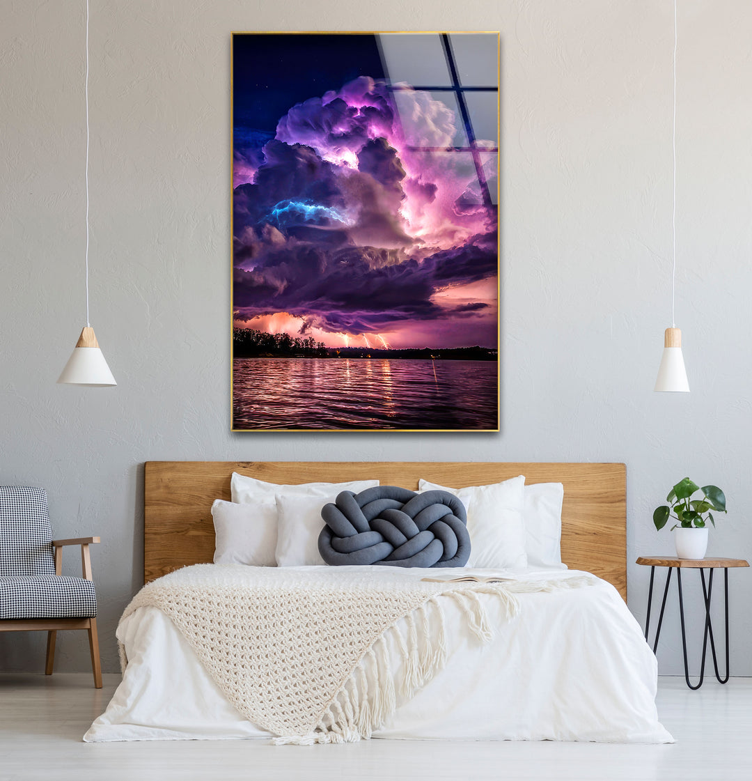 Gewitter-Wandkunst – Lila Gewitterwolke über Seeglasdruck
