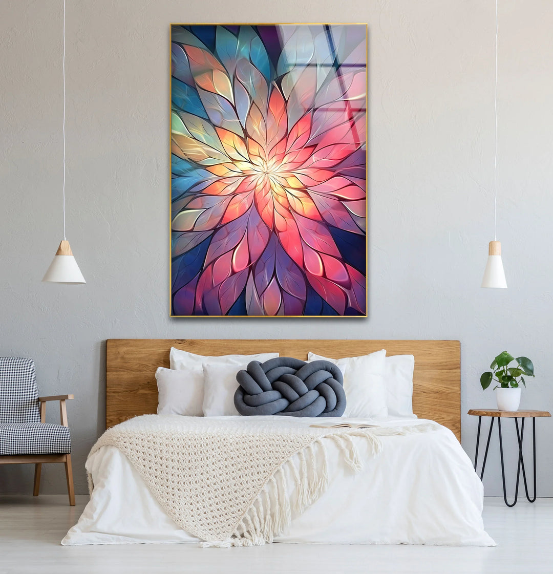 Radiant Mandala Flower Wall Art – Colorful Abstract Glass Print for Boho and Spiritual Decor - MyPhotoStation