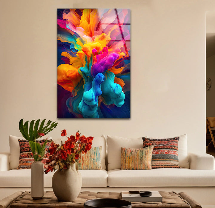 Explosion of Color Wall Art – Abstract Vibrant Ink Swirl Glass Print for Bold Modern Interiors - MyPhotoStation