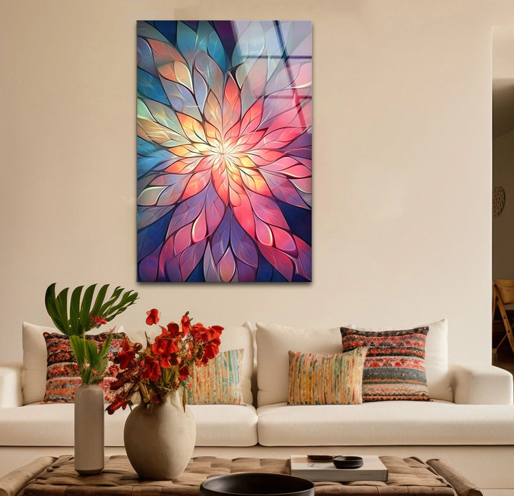 Radiant Mandala Flower Wall Art – Colorful Abstract Glass Print for Boho and Spiritual Decor - MyPhotoStation