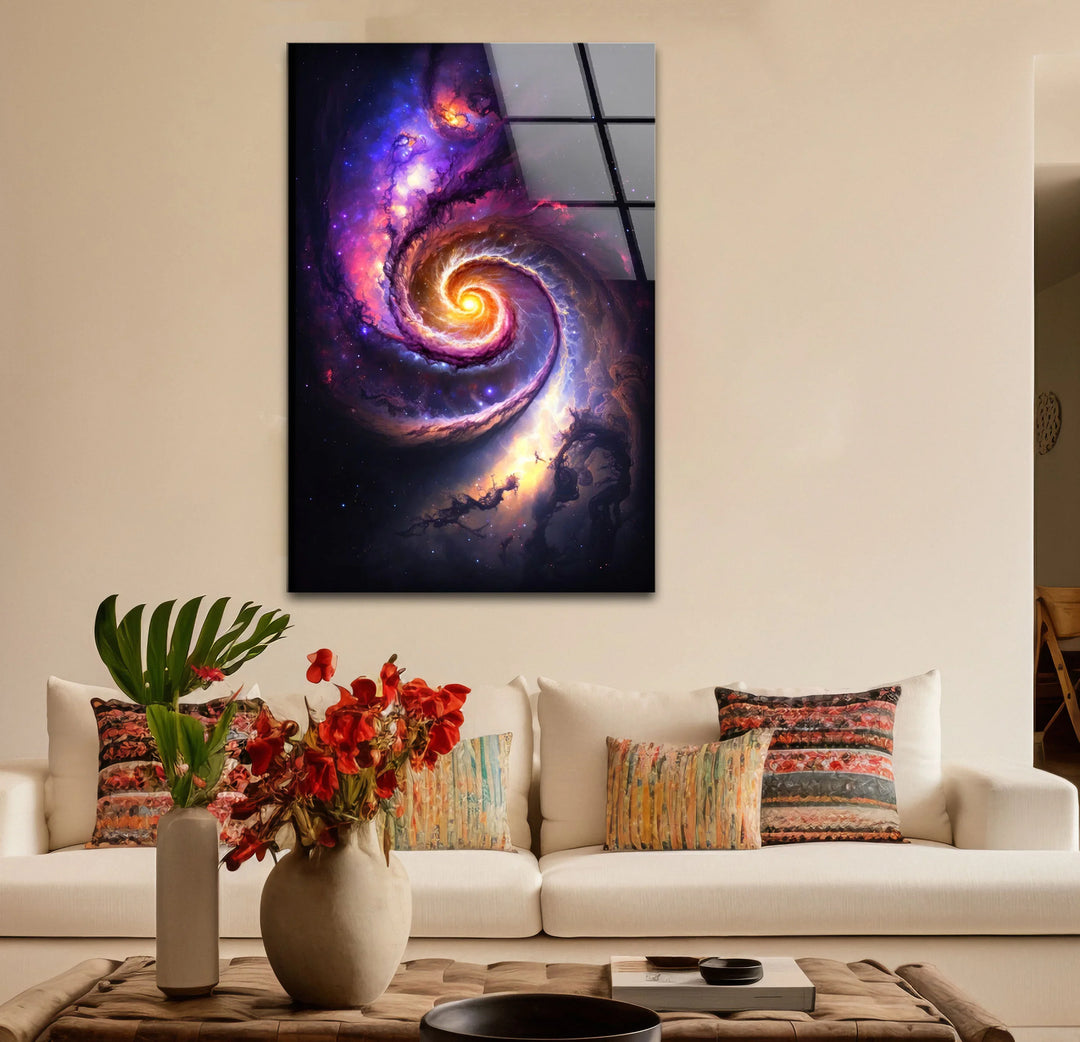 Cosmic Spiral Galaxy Wall Art – Colorful Space Swirl Glass Print for Sci-Fi or Modern Decor - MyPhotoStation