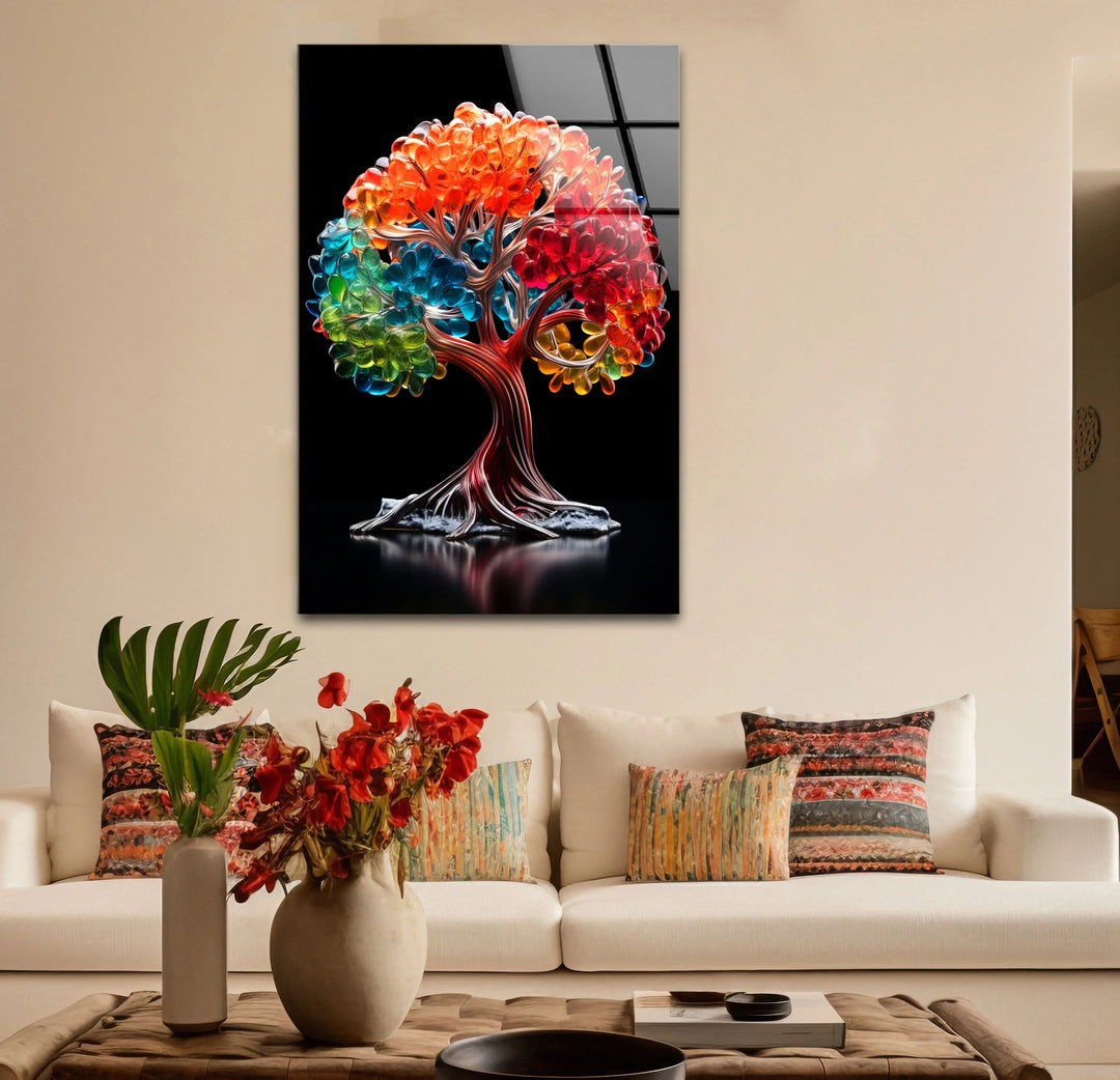 Vibrant Crystal Tree Wall Art – Multicolor Glass Effect Print Decor - MyPhotoStation