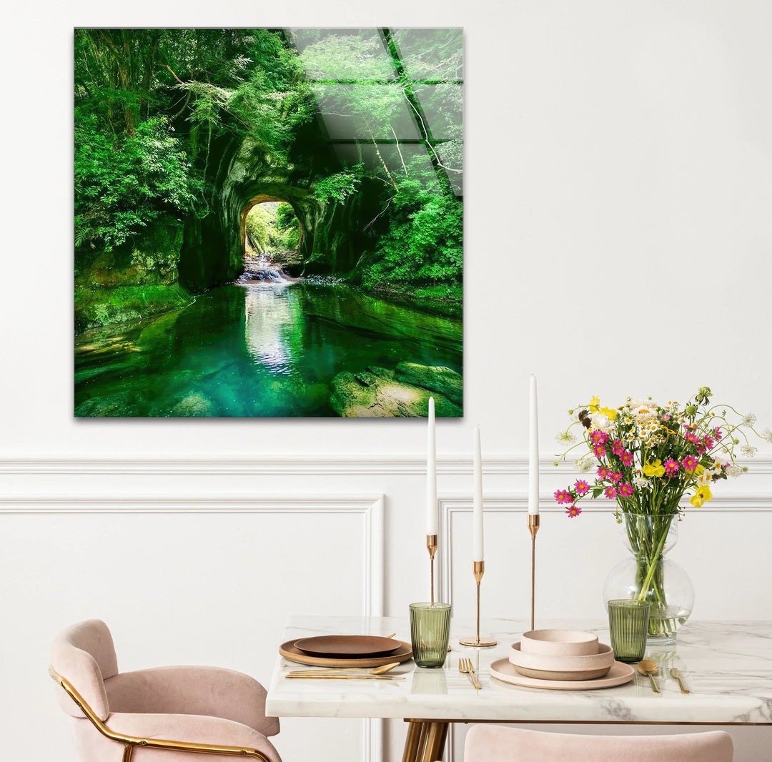 Emerald Forest Tunnel Wall Art – Lush Nature Glass Print for Zen Home Decor - MyPhotoStation