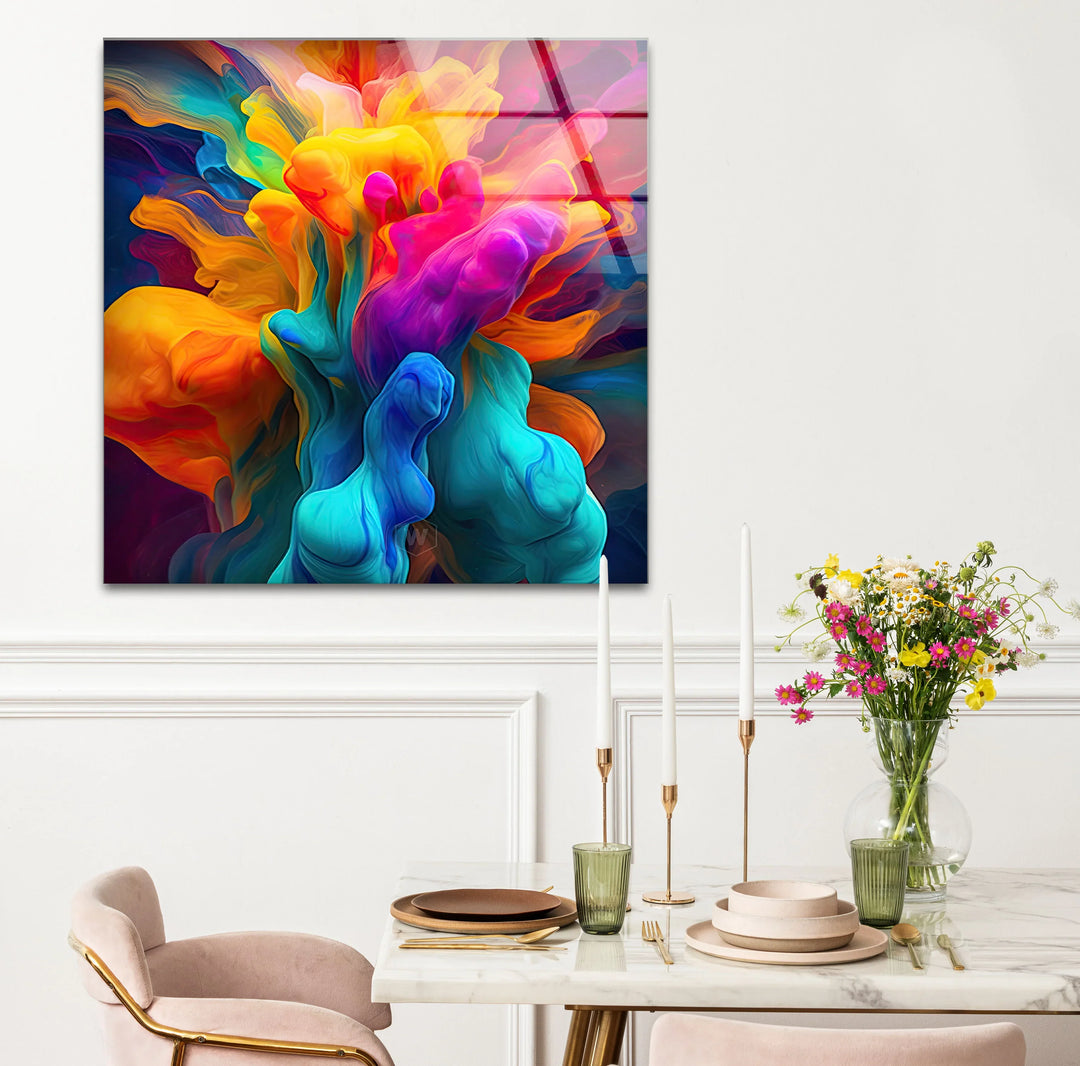 Explosion of Color Wall Art – Abstract Vibrant Ink Swirl Glass Print for Bold Modern Interiors - MyPhotoStation